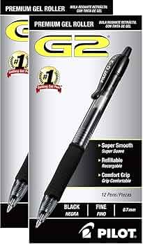 Pilot G2 Premium Refillable Retractable Rolling Ball Gel Pens Fine Point Black Ink 12-Pack by Pilot Pen - American Made