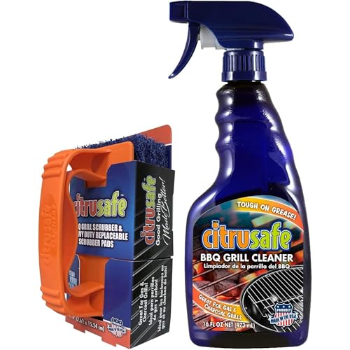 CitruSafe Grill Cleaning Kit - BBQ Grill Cleaner (16oz) and BBQ Grill Scrubber with 3 Heavy Duty Replaceable S by Citrusafe - American Made