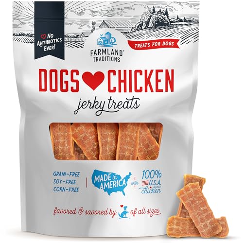 Farmland Traditions Dogs Love Chicken Jerky Dog Treats, Premium Two-Ingredient Dog Jerky with USA-Raised Chick by Farmland Traditions - American Made