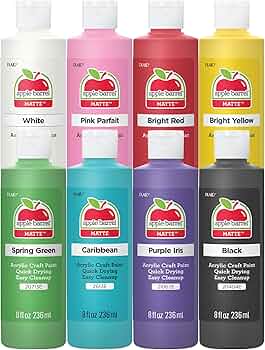 Apple Barrel Acrylic Craft Paint Set 8 Assorted Colors 8oz Each by Plaid Crafts - American Made