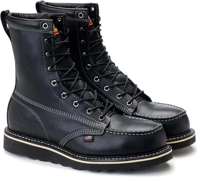 Thorogood American Heritage 8-Inch Moc Toe Work Boot, Black Steel Toe by Thorogood - American Made