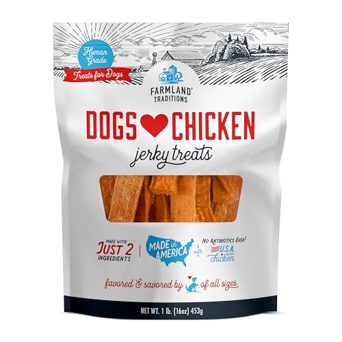 Farmland Traditions Dogs Love Chicken Jerky Dog Treats, Premium Two-Ingredient Dog Jerky with USA-Raised, Huma by Farmland Traditions - American Made