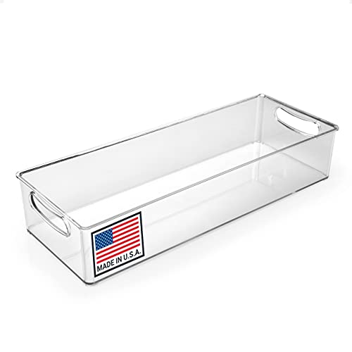 Pikanty Clear Refrigerator Organizer Bin with Handles — 15 Inch Stackable Fridge and Pantry Storage Container by Pikanty - American Made