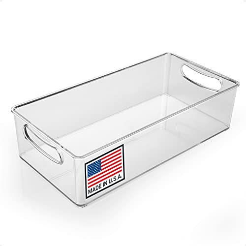 Pikanty Clear Refrigerator Organizer Bin with Handles — 11 Inch Compact Stackable Fridge and Pantry Storage Co by Pikanty - American Made