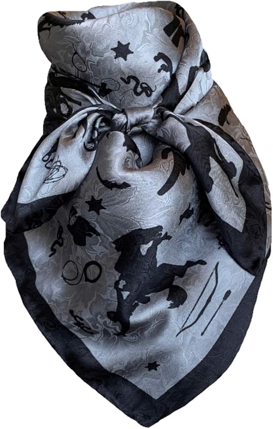 Wyoming Traders Cowboy Silhouette Wild Rag 100% Silk Scarf Bandana 34.5 inch by Wyoming Traders - American Made