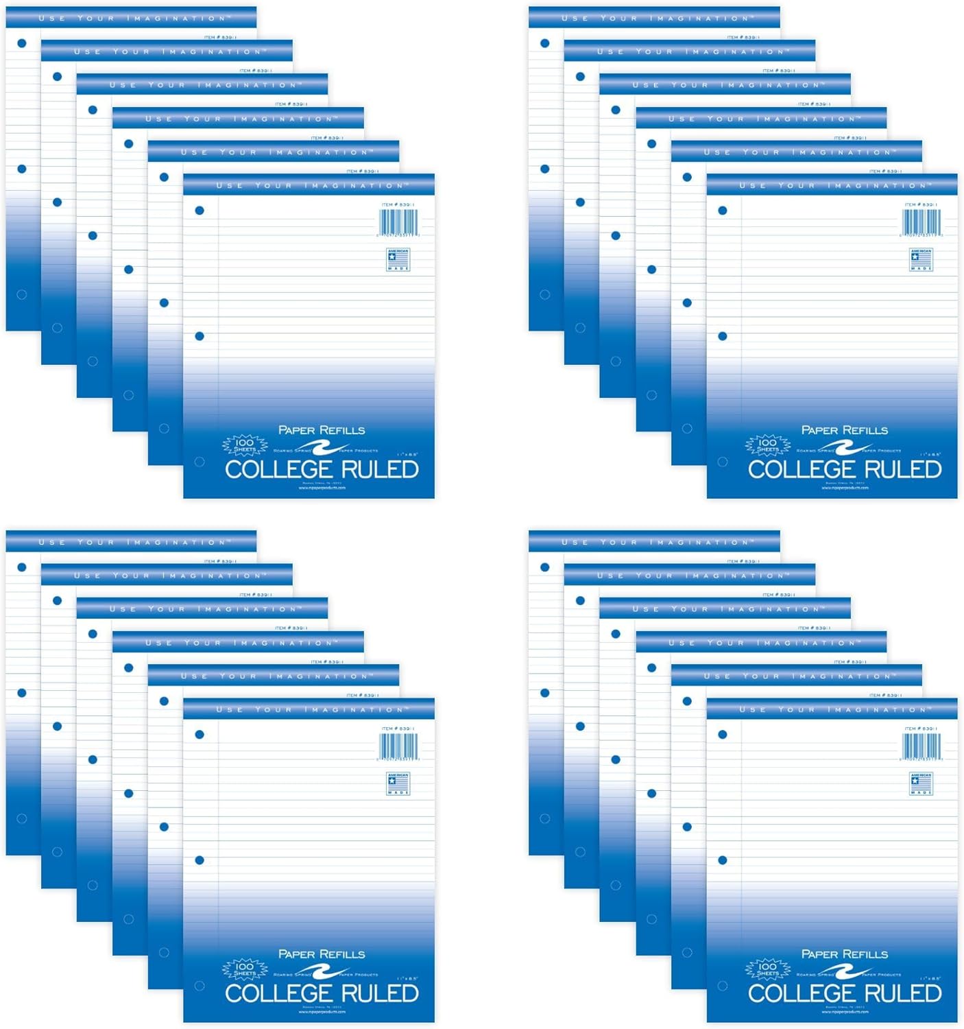 Roaring Spring Loose Leaf Paper Case 24 Packs 100 Sheets Per Pack College Ruled Made in USA by Roaring Spring Paper Products - American Made