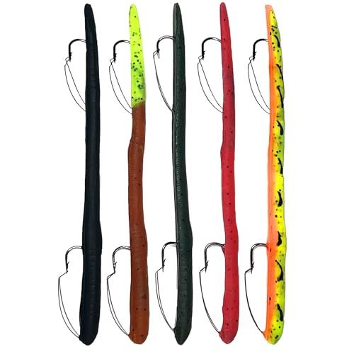 DeLong Lures 6" KILR Worm Weedless Pre-Rigged Soft Plastic Swimbaits, 5-Pack Variety by Delong Lures - American Made