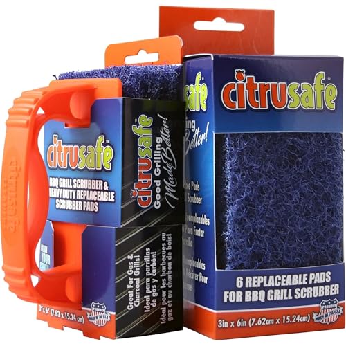 Citrusafe Grill Scrubber and Refill Kit - Heavy Duty Plastic Handle with 3 Pack of Scrubber Pads plus 6 Pack R by Citrusafe - American Made