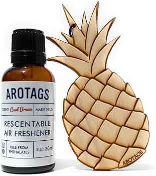 Arotags Wooden Car Air Freshener, Pineapple Design, Cool Breeze by Arotags - American Made