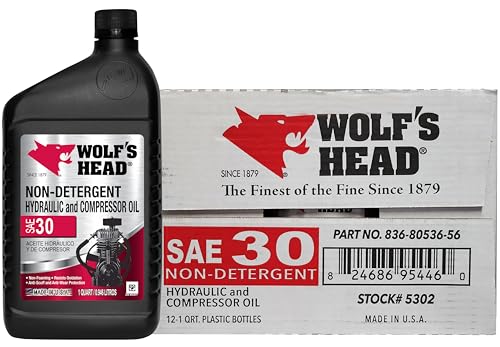 Wolf's Head Hydraulic Compressor Non Detergent 30 Motor Oil (836-80536-56) 1 Quart Bottle, Pack of 12 by Wolf's Head - American Made