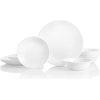 Corelle Vitrelle 12-Piece Service for 4 Dinnerware Set Winter Frost White by Corelle - American Made