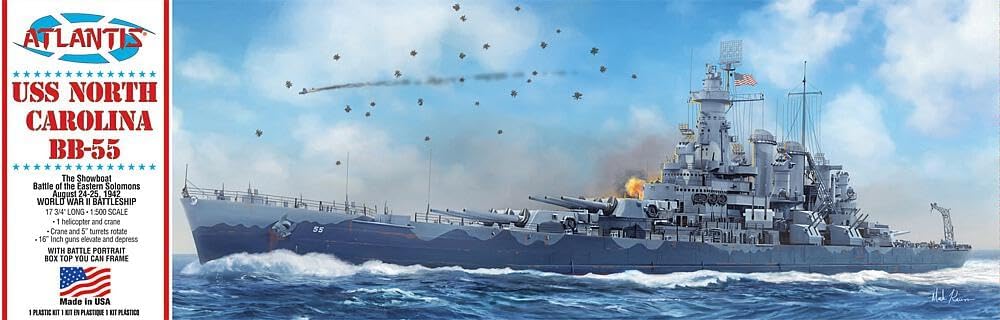 Atlantis USS North Carolina BB-55 Battleship 1/500 Plastic Model Kit by Atlantis Models - American Made