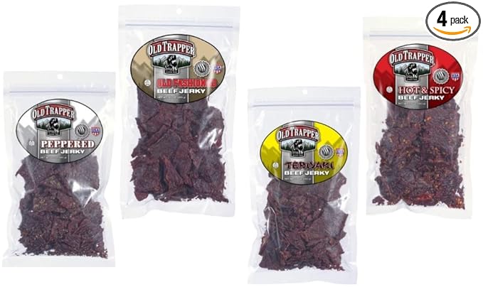 Old Trapper Beef Jerky Peppered Old Fashioned Teriyaki Hot and Spicy Variety Pack 10oz by Old Trapper - American Made