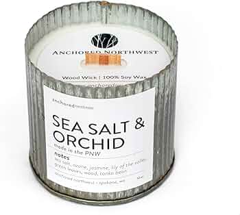 Anchored Northwest Sea Salt and Orchid Scented Candle, 10 oz. Cedar Wood Wick by Anchored Northwest - American Made