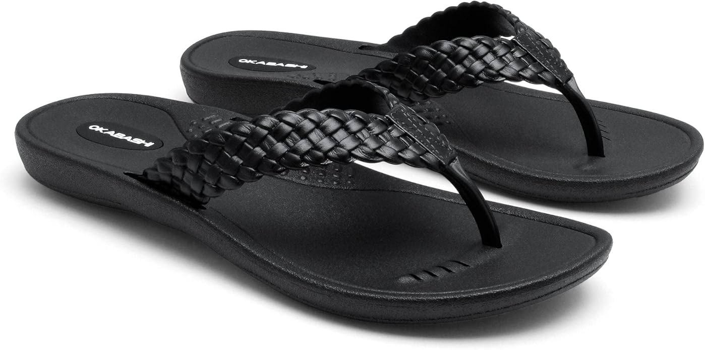 Okabashi Women Baha Flip Flop Black Sustainably Made in USA by Okabashi - American Made