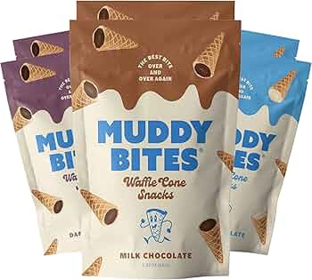 Muddy Bites Waffle Cone Snacks Variety Pack, Milk Dark and White Chocolate, 6 Bags by Muddy Bites - American Made