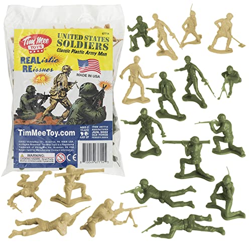 TimMee Plastic Army Men - OD Green vs Tan 48pc Toy Soldier Figures by Tim Mee Toy - American Made