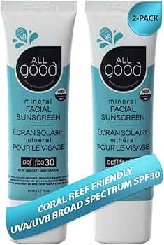 All Good Facial Mineral Sunscreen Lotion SPF 30 with Hyaluronic Acid 1.7oz 2-Pack by All Good - American Made