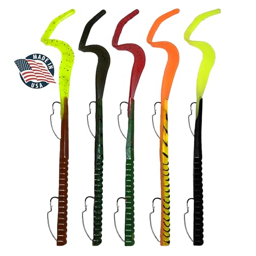 Made in USA 10" Pre-Rigged Weedless Swim Bait – Twister Tail Soft Plastic Bass Fishing Lures, Extra Durable Fr by Delong Lures - American Made