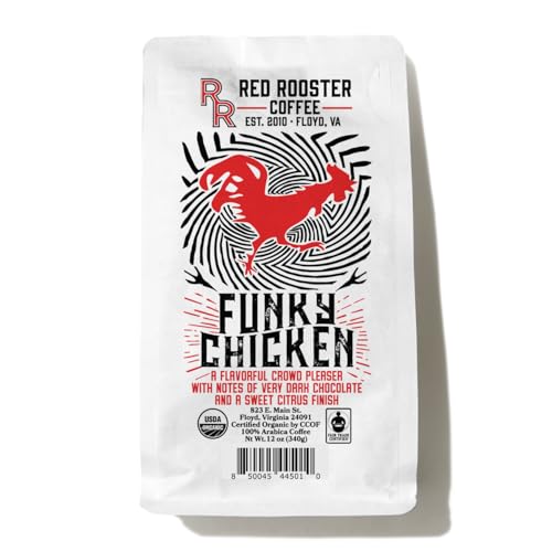 Red Rooster Coffee, Organic Funky Chicken Coffee – Medium-Dark Roast Whole Bean – Notes of Pecan Praline, Milk by Red Rooster Coffee - American Made
