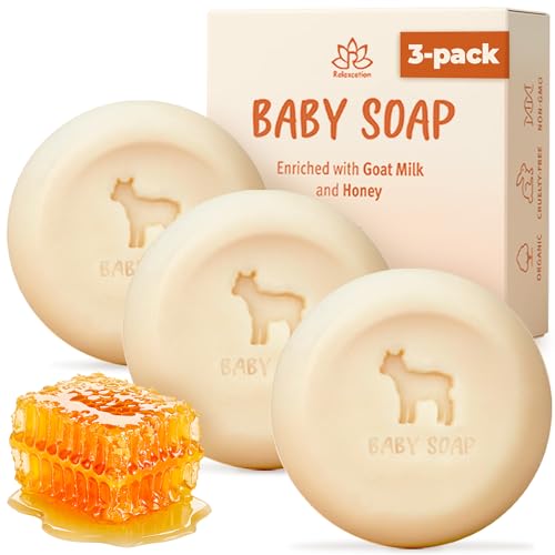 Relaxcation 3 Baby Soap Bars with Goat Milk and Honey - Naturally Cold Processed from Organic Ingredients - Ha by Relaxcation - American Made