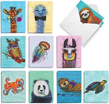 The Best Card Company 20 Assorted Notecards — Wiry Wildlife by The Best Card Company - American Made