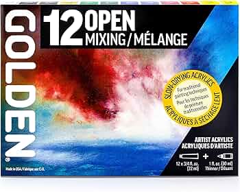 Golden OPEN Slow-Drying Acrylics 12-Color Mixing Set by Golden Artist Colors - American Made