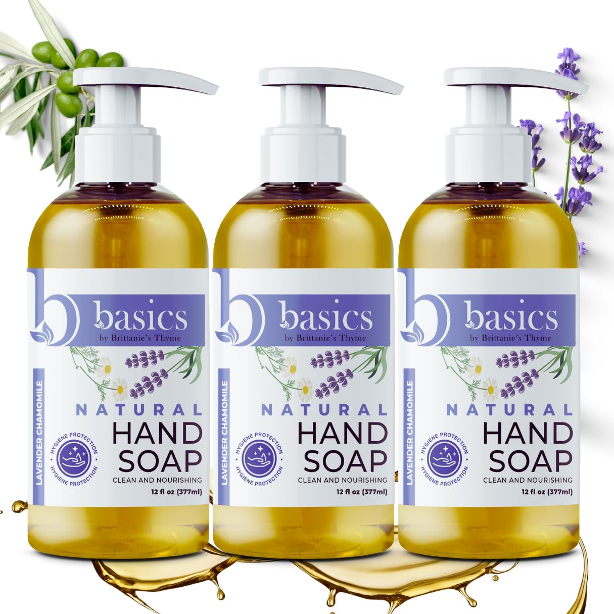 Brittanie's Thyme Basics Natural Hand Soap, Lavender, 3 Pack by Brittanie's Thyme - American Made