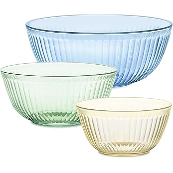 Pyrex Sculpted 3-Pack Glass Mixing Bowls Set Colorful Tinted by Pyrex - American Made