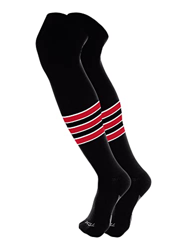 TCK Dugout Over-the-Knee Performance Socks - Black/White/Scarlet, Large by TCK - American Made