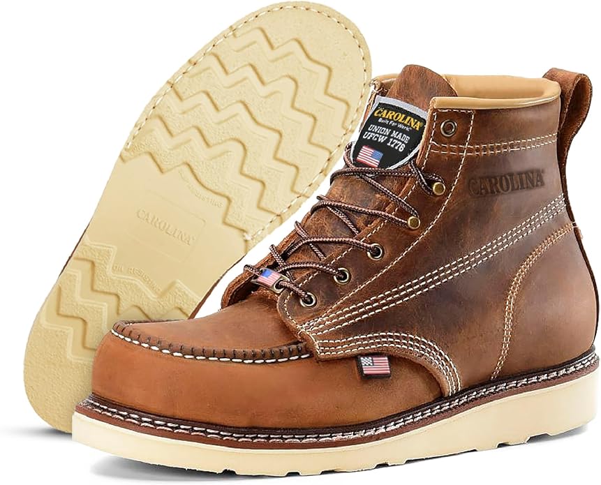 Carolina AMP USA 6-Inch Moc Toe Wedge Work Boot Men's Brown by Carolina Shoe - American Made