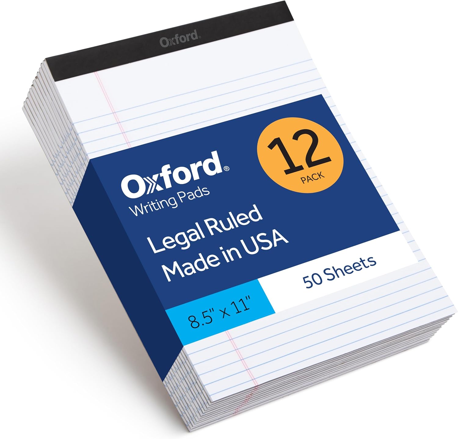 Oxford 8.5 x 11.75 Inch Legal Pads, Wide Ruled, White Paper, 50 Sheets, 12 Pack, Made in the USA (74030) by Oxford - American Made