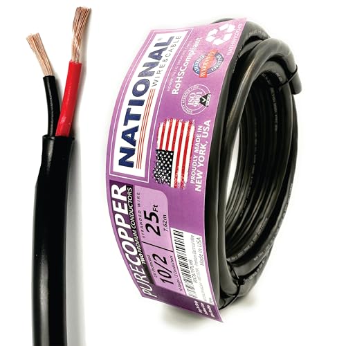 NATIONAL Wire & Cable – 10 AWG 2-Conductor Premium Copper Wire, 25 ft, Stranded, Heavy-Duty Flexible Jacket | by NATIONAL Wire&Cable - American Made