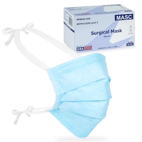 MASC Mid-America Safety Corp Made-in-USA, Blue 3-Ply Tie On Face Mask - ASTM Level 3, Procedure Face Mask 2119 by MASC - American Made