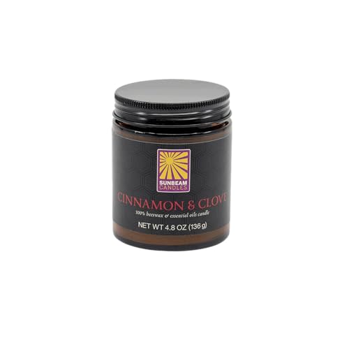 Sunbeam Candles Beeswax Cinnamon Clove Aromatherapy Amber Glass Jar Candle Made in USA by Sunbeam Candles - American Made