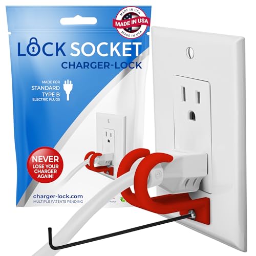 Lock Socket 3 Prong Outlet Lock -RED - Anti Theft Locking Device to Secure Three Pronged Plugs to the Outlet w by LOCK SOCKET - American Made
