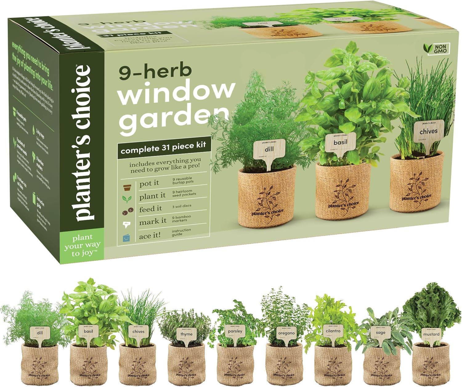 Planters' Choice 9 Herb Indoor Window Garden Kit by Planters' Choice - American Made