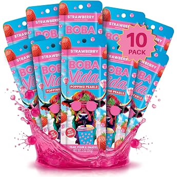BobaVida Strawberry Popping Boba 10 Packets with Straws by BobaVida - American Made