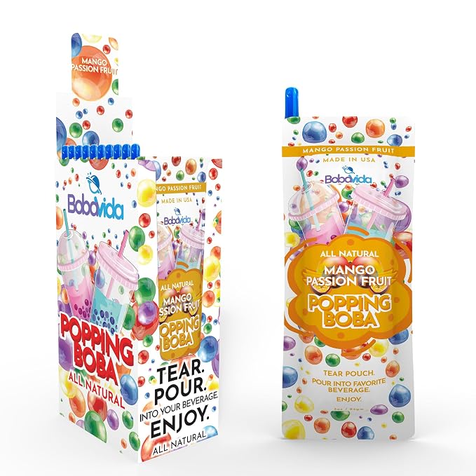 BobaVida Mango Passion Fruit Popping Boba 10 Packets with Straws by BobaVida - American Made