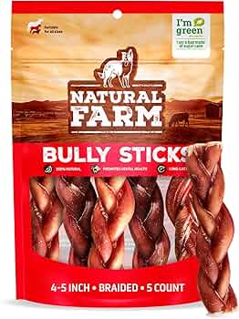 Natural Farm Odor-Free Braided Bully Sticks 4-5 Inch 5-Pack by Natural Farm - American Made