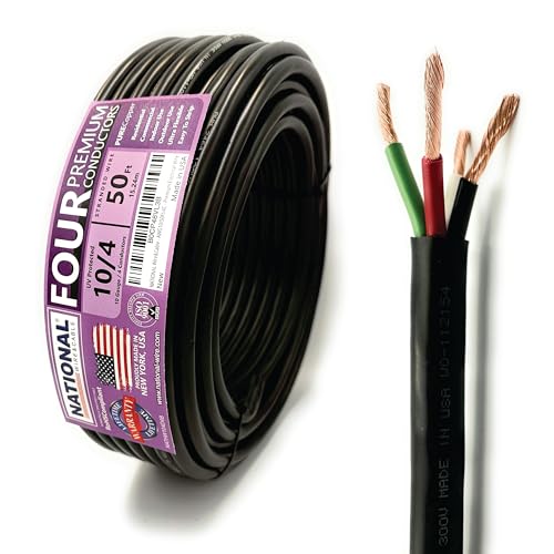 NATIONAL Wire & Cable – 10 AWG 4-Conductor Premium Copper Wire, 50 ft, Stranded, Heavy-Duty Flexible Jacket | by NATIONAL Wire&Cable - American Made