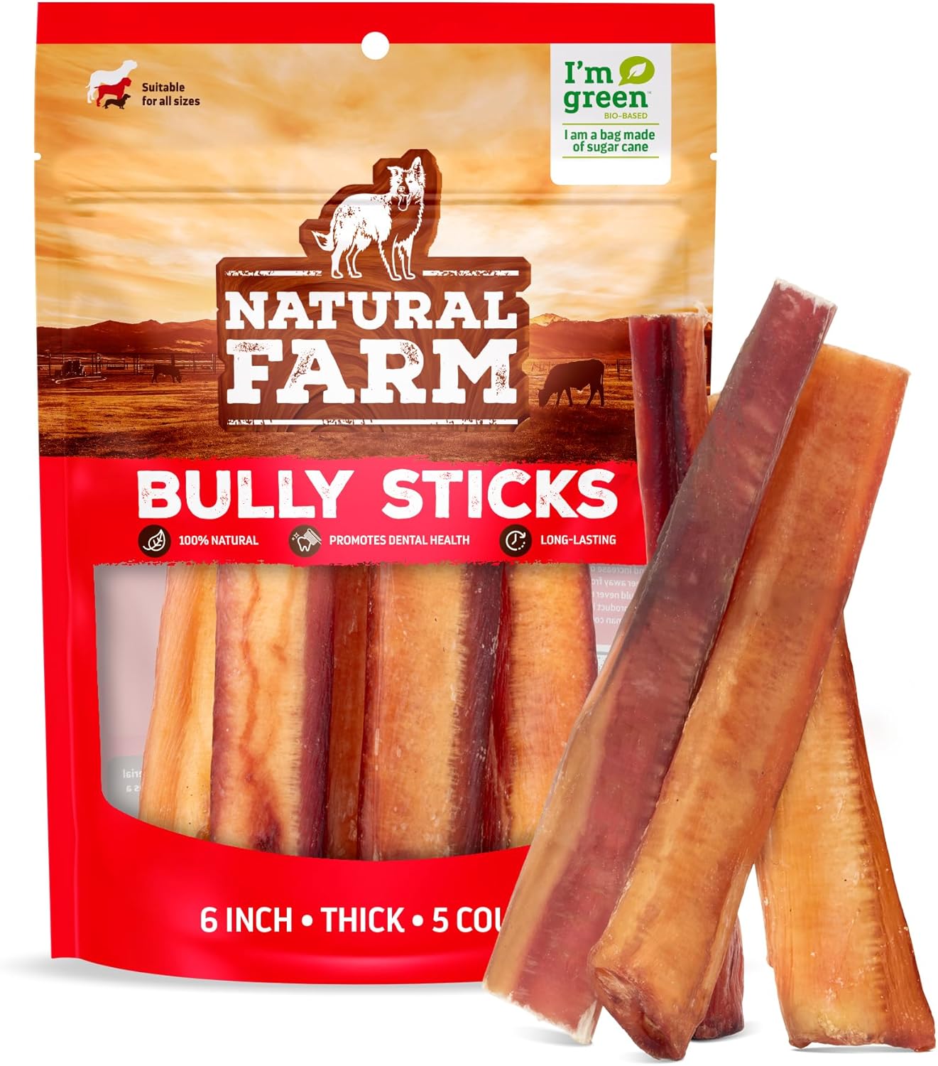 Natural Farm Thick Bully Sticks 6 inch 5-Pack by Natural Farm - American Made