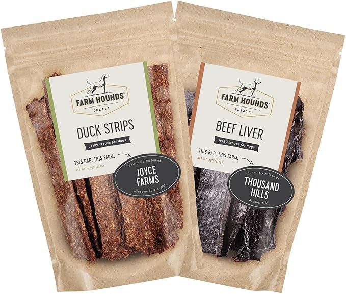 Farm Hounds Premium Dog Treats Bundle Duck Strips and Beef Liver Jerky by Farm Hounds - American Made