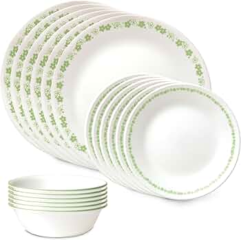 Corelle Vitrelle 18-Piece Service for 6 Dinnerware Set Spring Blossom Green by Corelle - American Made
