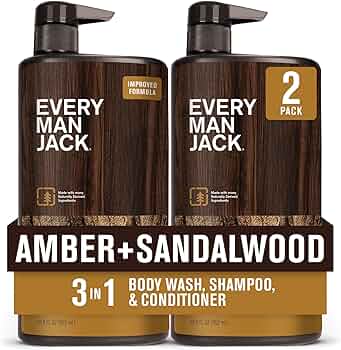 Every Man Jack Amber and Sandalwood 3-in-1 All Over Wash 2-Pack by Every Man Jack - American Made