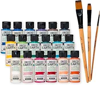 DecoArt DecoEARTH Sustainable Acrylic Paint Set 18 Bottles with Eco Brushes by DecoArt - American Made