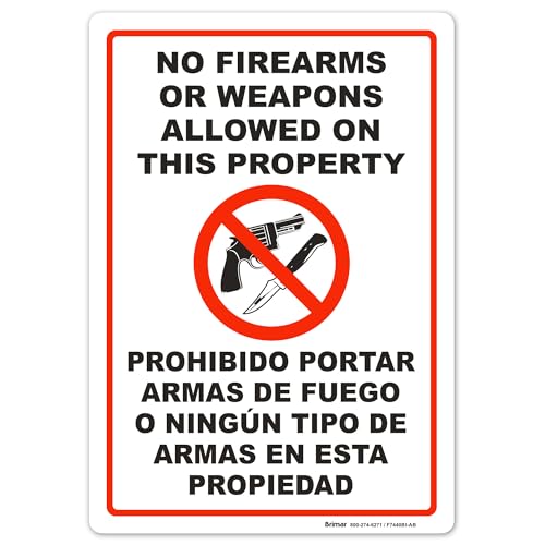 Brimar No Firearms or Weapons Sign, Bilingual English Spanish, 7x10 Vinyl by BRIMAR - American Made