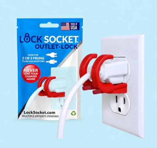 Lock Socket Adjustable Outlet and Charger Lock - Red | Anti-Theft, Child-Safe Plug Lock cover | Secures 2 or 3 by LOCK SOCKET - American Made