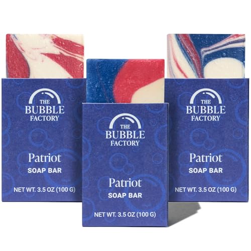 The Bubble Factory Handmade Natural Bath & Body Soap Bar, Vegan, All-Natural, Palm Oil Free, Patriot, 3 Bars by The Bubble Factory - American Made