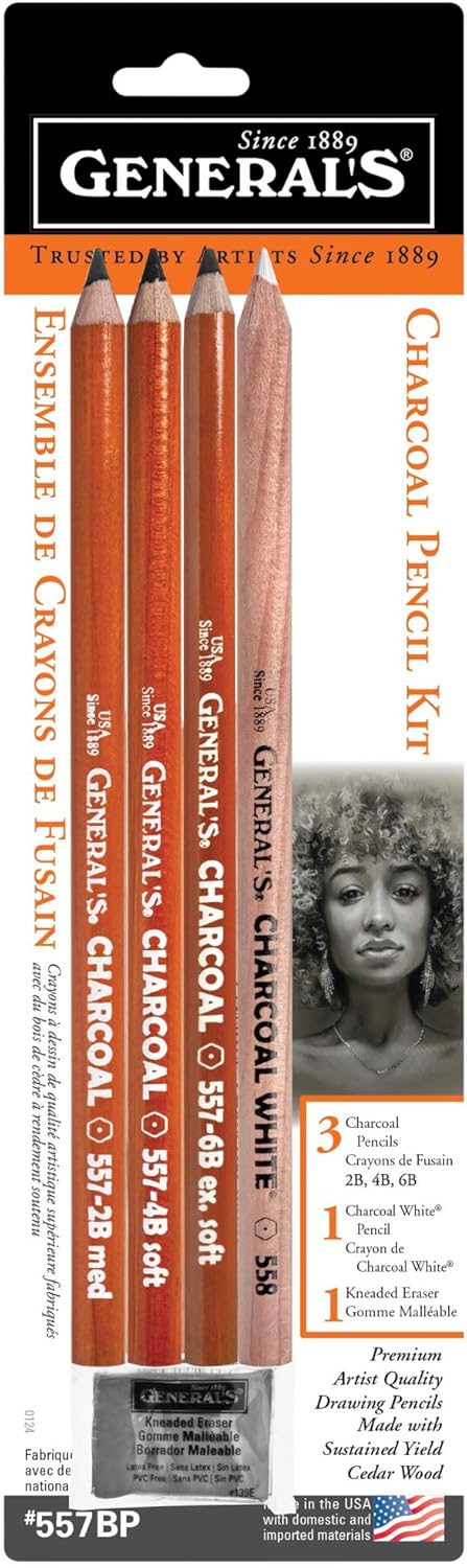 General's Charcoal Drawing Set 4 Pencils and Eraser 2-Pack by General Pencil - American Made